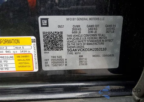 2017 Buick Enclave из США, поврежденный, VIN 5GAKVCKD1HJ353110